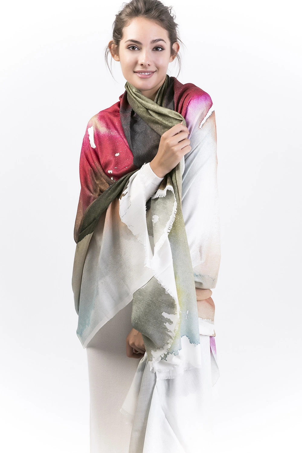 Digital Printed Kashgar-100% Pure Mulberry Silk Satin Scarf for Fashion Ladies