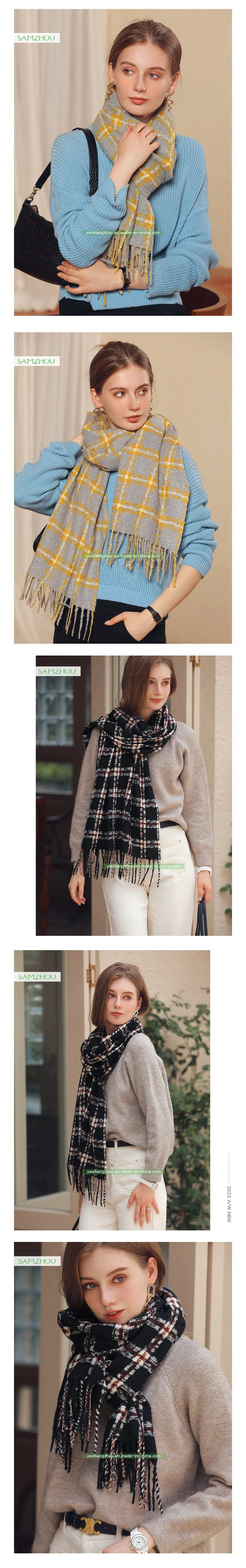 Cashmere Plaid Scarf Soft Fashion Winter Lady Shawl with Tassel