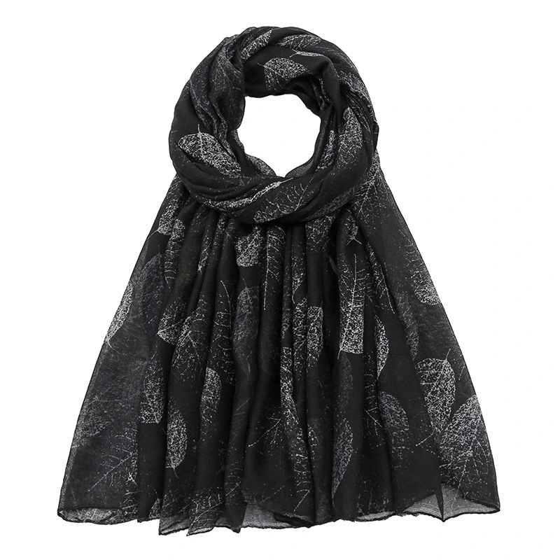 Maple Leaves Scarf, Maple Leaf Scarves, Black Silk Scarf, Autumn Accessories