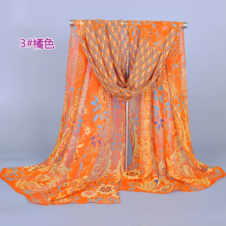 New Fashion Chiffon Plain Printing Popular Peacock Pattern Silk Women Scarf Polyester Cotton Soft Long Lady Scarf