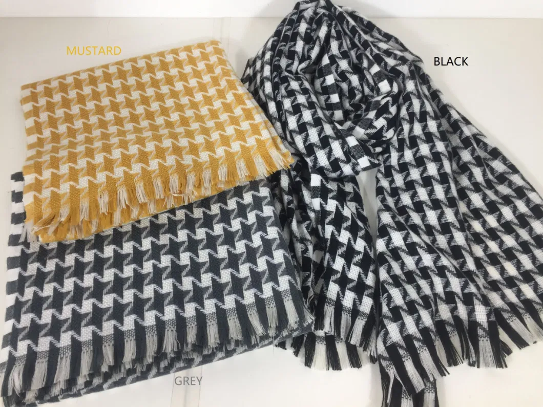 Cheaper Designer Houndstooth Jacquard Women Soft Winter Wraps Poncho Stole Shawl Scarf