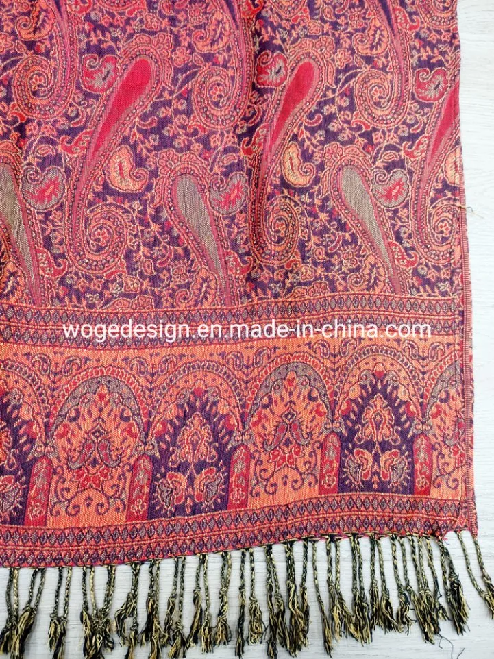 Fashion Hot Sold Ladies Jacquard Flower Polyester Blend Viscose Yarn Pashmina Scarf Poncho