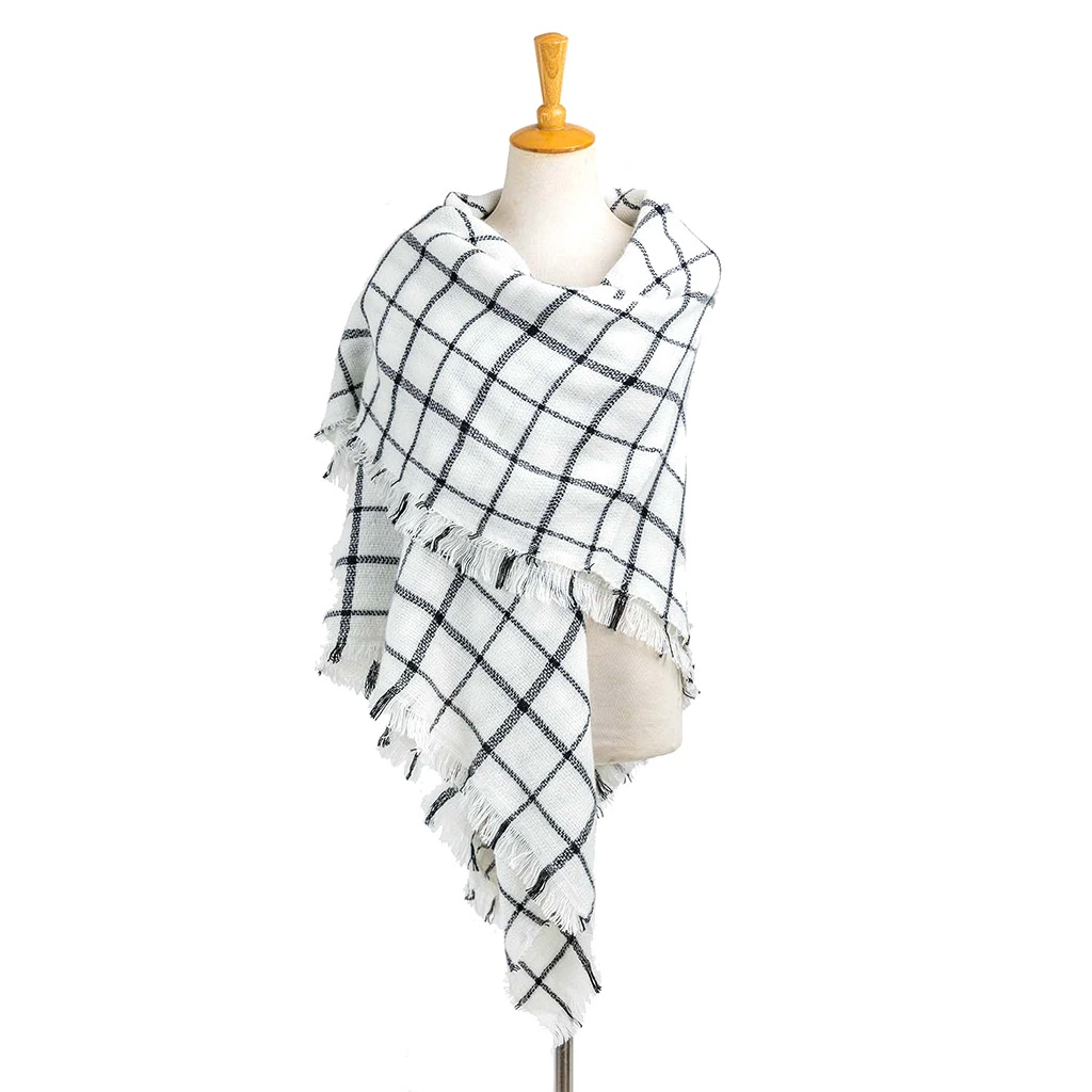 Winter Ladies Elegant Constrast -Color Checked Woven Scarf Wrap Shawl Poncho