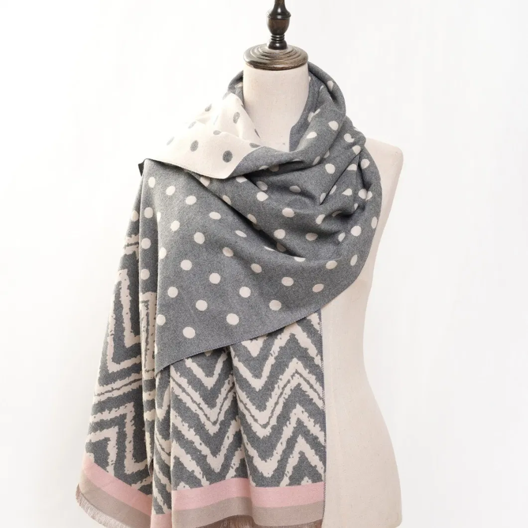 Faux Cashmere Fashion Double-Sided Dotted Lady Shawl Scarf,