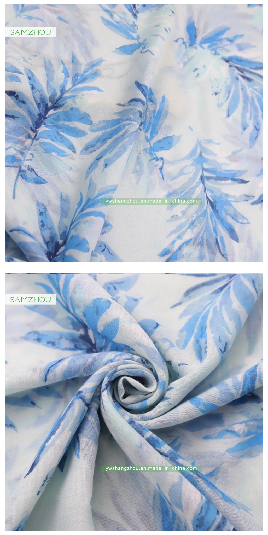 Soft Leaf Printed Spring Viscose Shawl Long Lady Silk Scarf