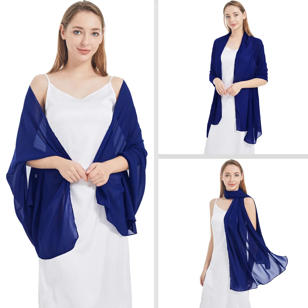 Comfortable Spring Women Royal Blue Lightweight Chiffon Shawls and Wraps Poncho