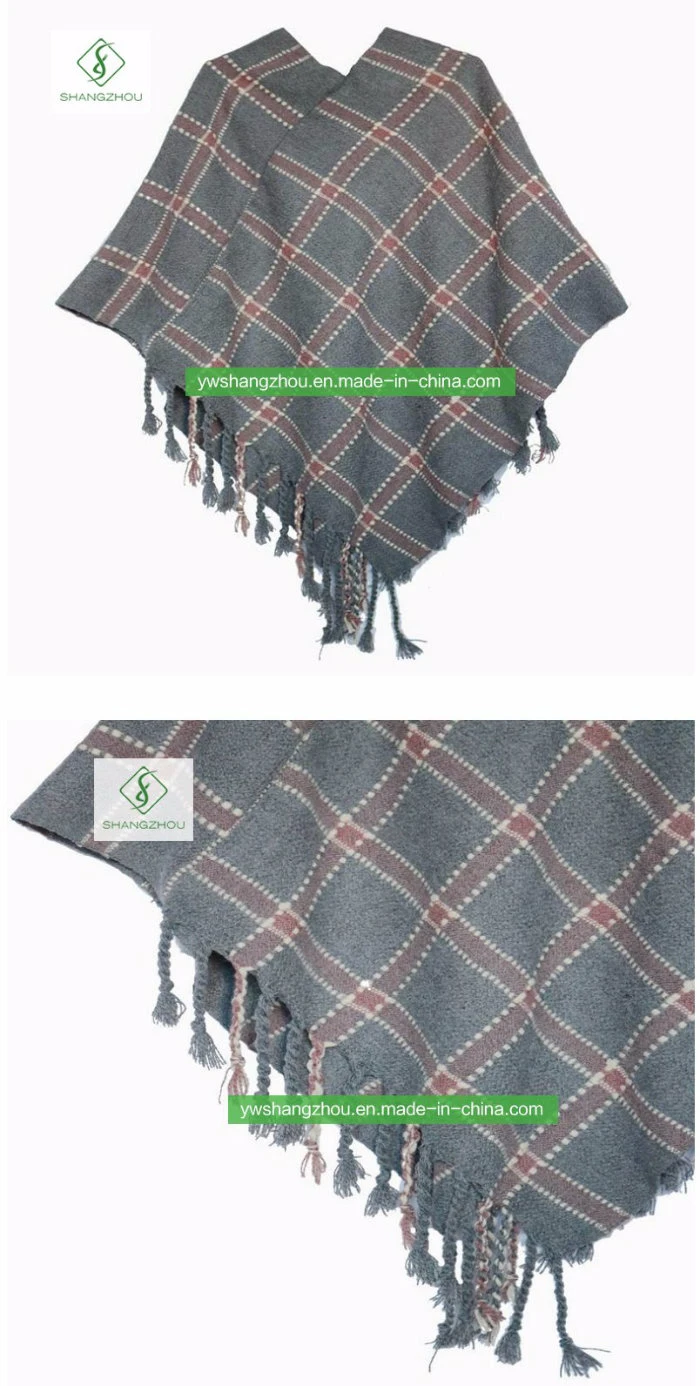 High-Quality Europe Winter Plaid Wool Shawl Fashion Women Warm Cloak