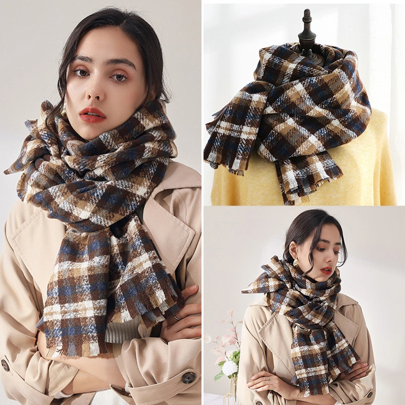 Plaid Scarf Women&prime;s New Japanese and Korean Sweet Imitation Cashmere Scarf