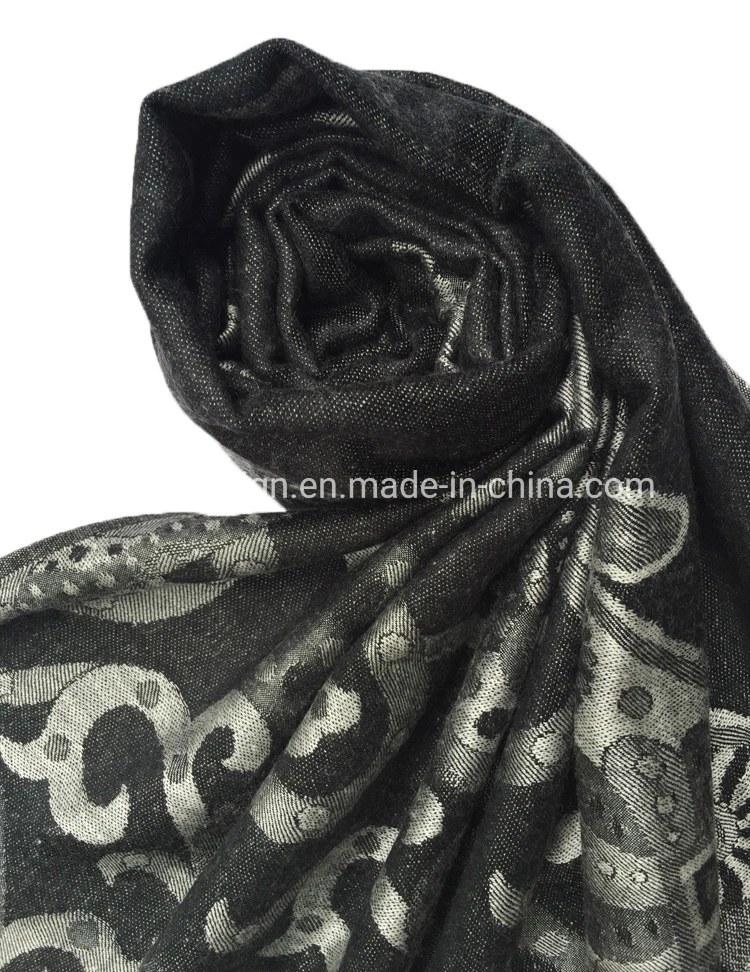 Fashion Soft Large Viscose Scarf Shawl Dupatta Handkerchief Europe Jacquard Black White Paisley Floral Pashmina for Lady