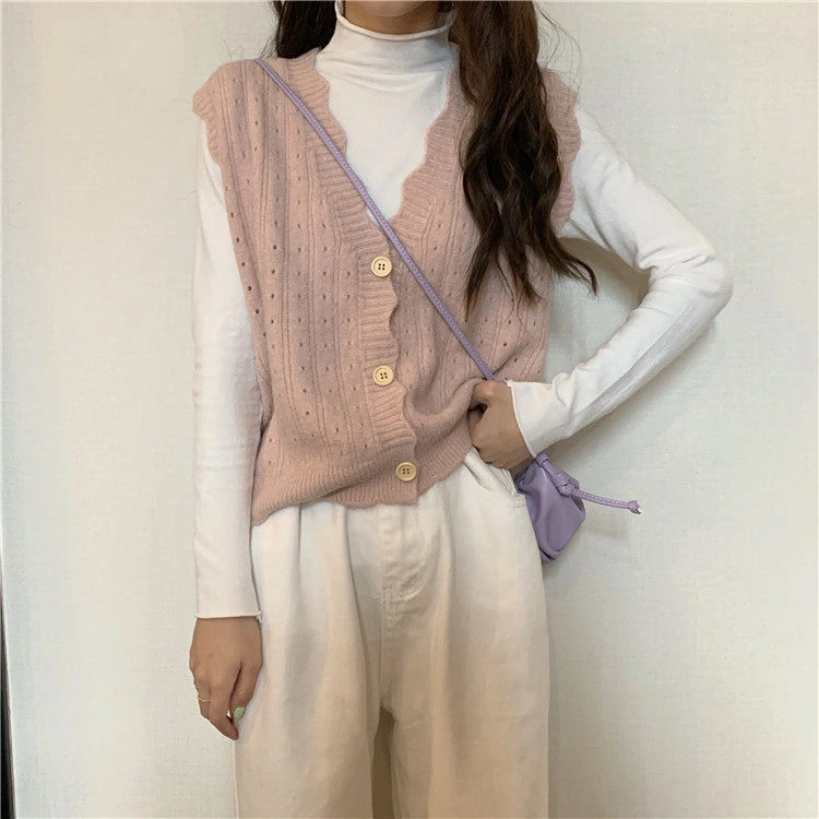 Hollow Knitted Vest Cardigan Women&prime;s Autumn and Winter New V-Neck Vest Sweater Shawl