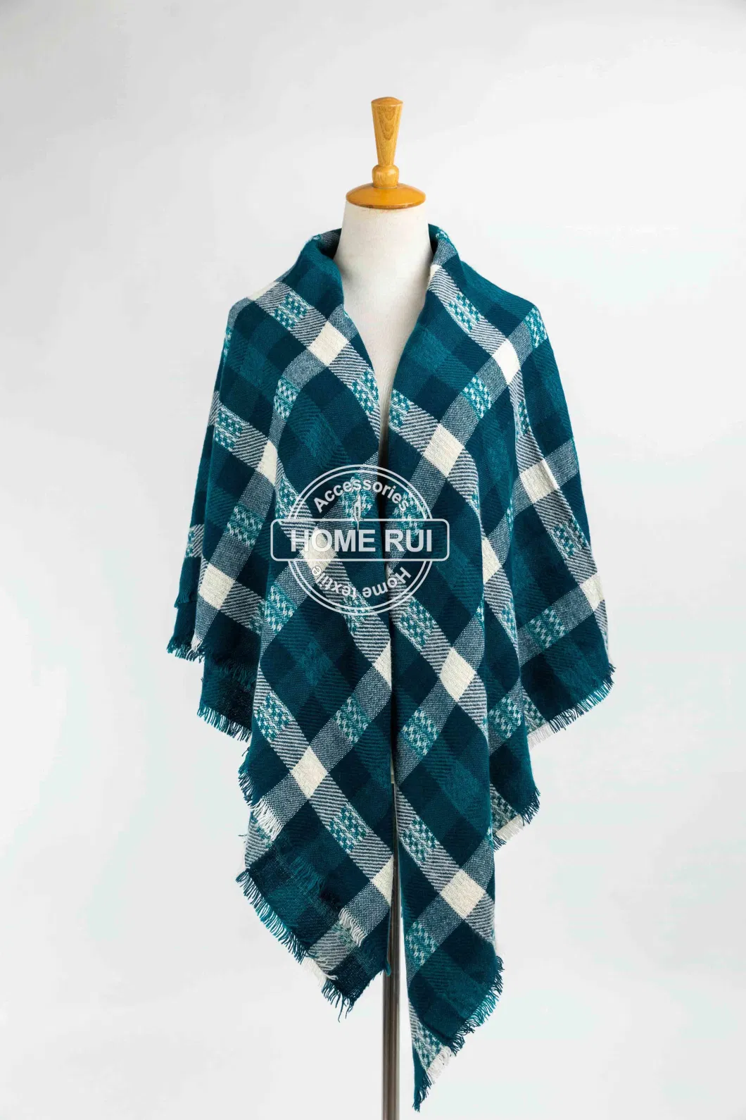 Outfit Spring Fall Blue Color Block Soft Tassel Plaid Lattice Veronz Classic Nova Scottish Large Cozy Oversize Cappa Tippet Turban Snug Plain Stole Shawl