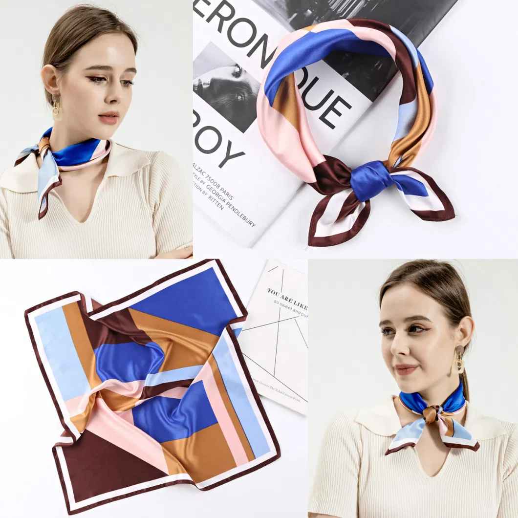 Multi Use 50X50cm Square Silk Satin Scarf Polyester Scarves Hairband Bag Band