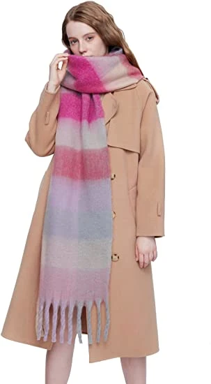 Big Women&prime; S Cashmere Coloured Checked Warm Wrap Pink Scarf