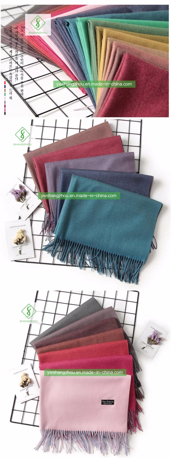 Fashion Double-Sided Plain Scarf with Tassel Winter Lady Cashmere Shawl