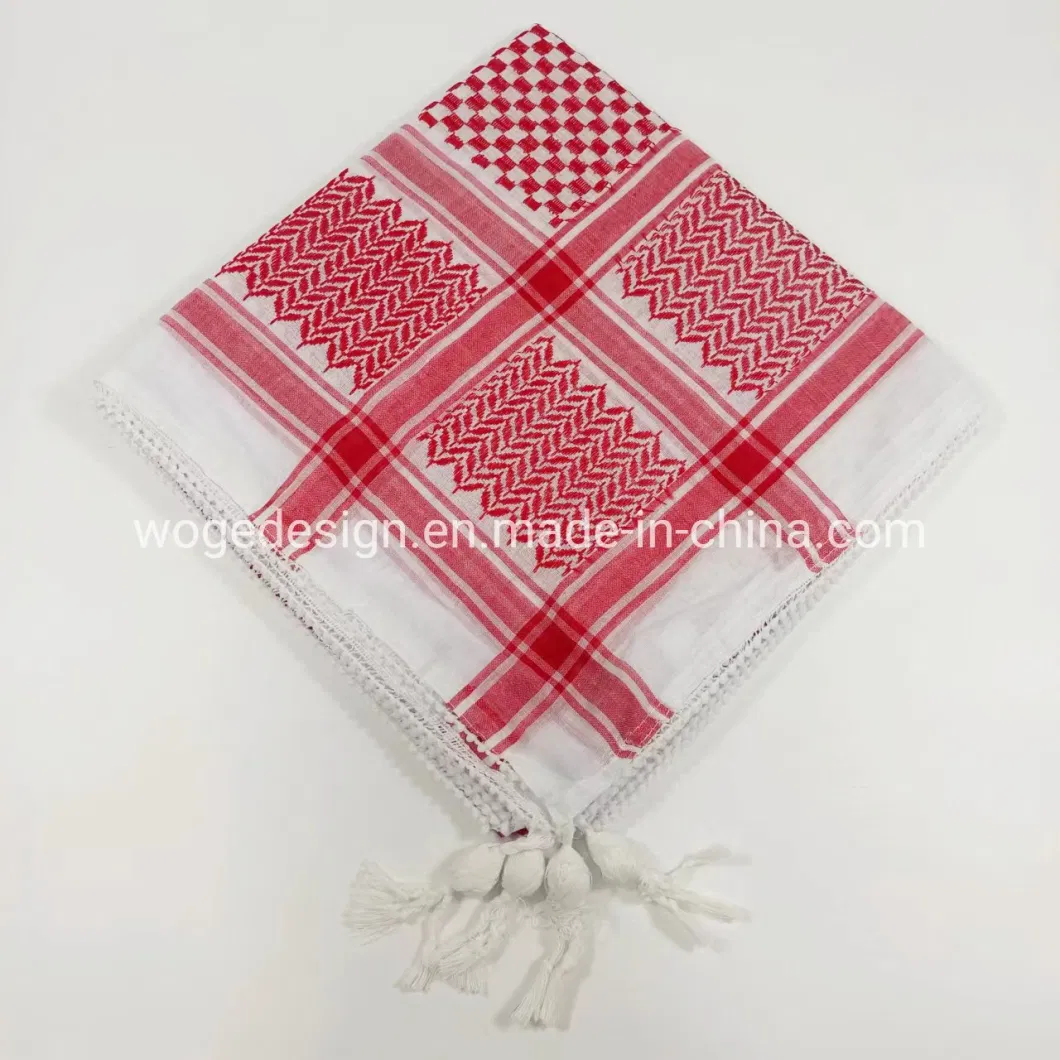 Tops Selling 130*130cm Square High Quality Jacquard Polyester Arafat Scarf with Fringes