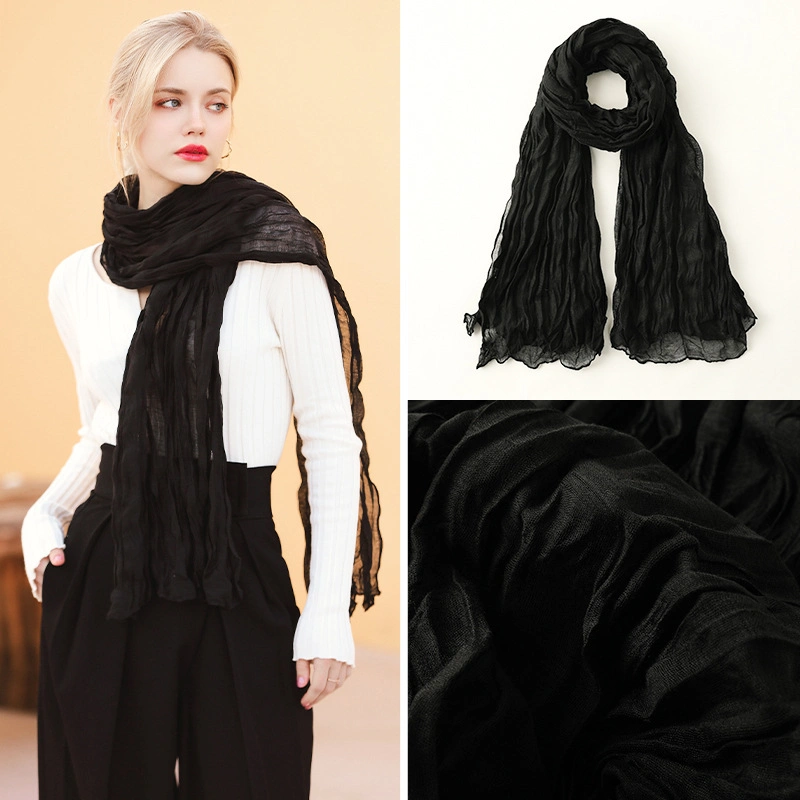 Solid Long Ruffled Cotton Yarn Silk Like Women Scarf