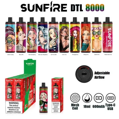 Battery Rechargeable Disposable Vape Sunfire 8000 Puffs E Cigarette Wholesale I Vape From Manufacturer Supply