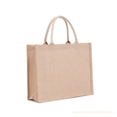 Custom Logo China Wholesale Eco Large Burlap Hemp Gift Shopping Beach Tote Jute Bag