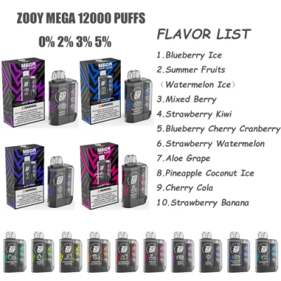 Disposable E Cigarette Zooy Mega 12000 Puffs Disposable Vape Pen Rechargeable Mesh Coil 0% 2% 3% 5% Nic Salt
