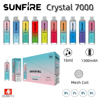 Original Sunfire Puff 12000 10000 9000 7000 Disposable Vape Pen Pod Device Puff 12K 10K 8K 7K Flavors Optional E Cigarette 1300mAh 16ml Crystal Prefilled Pods