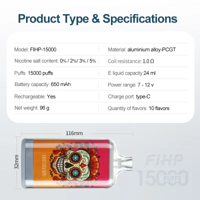 Factory Wholesale 15000 Puffs Rechargeable Disposable Vape Fruit Flavors Vape Juice Fruit Flavors Extra Tanks 15K Puffs Vapes