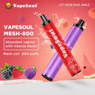 Vapesoul Mesh-800 Wholesale Fashion E-Cigarette 2ml 800puffs 500mAh 1.4ohm OEM ODM Mesh Coil Disposable Vape