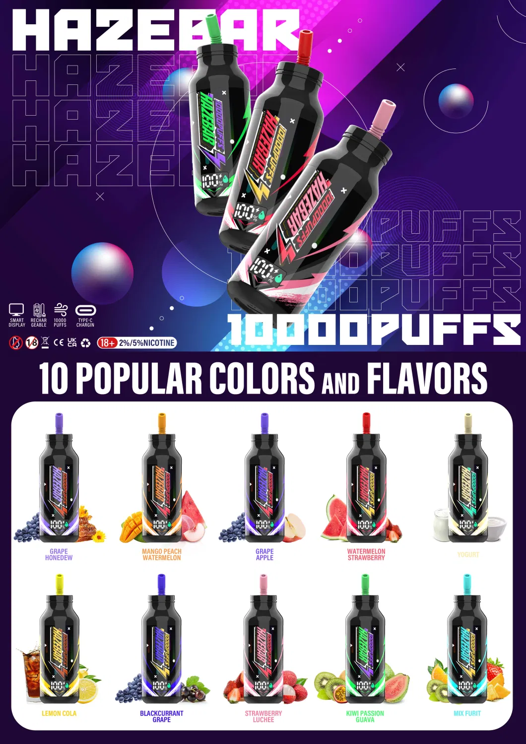 Hazebar 10000 Puff Branded Zbood 5000c Fix Jelly Qbm 10000 Titan Electronic Pen Dispsoable Vape