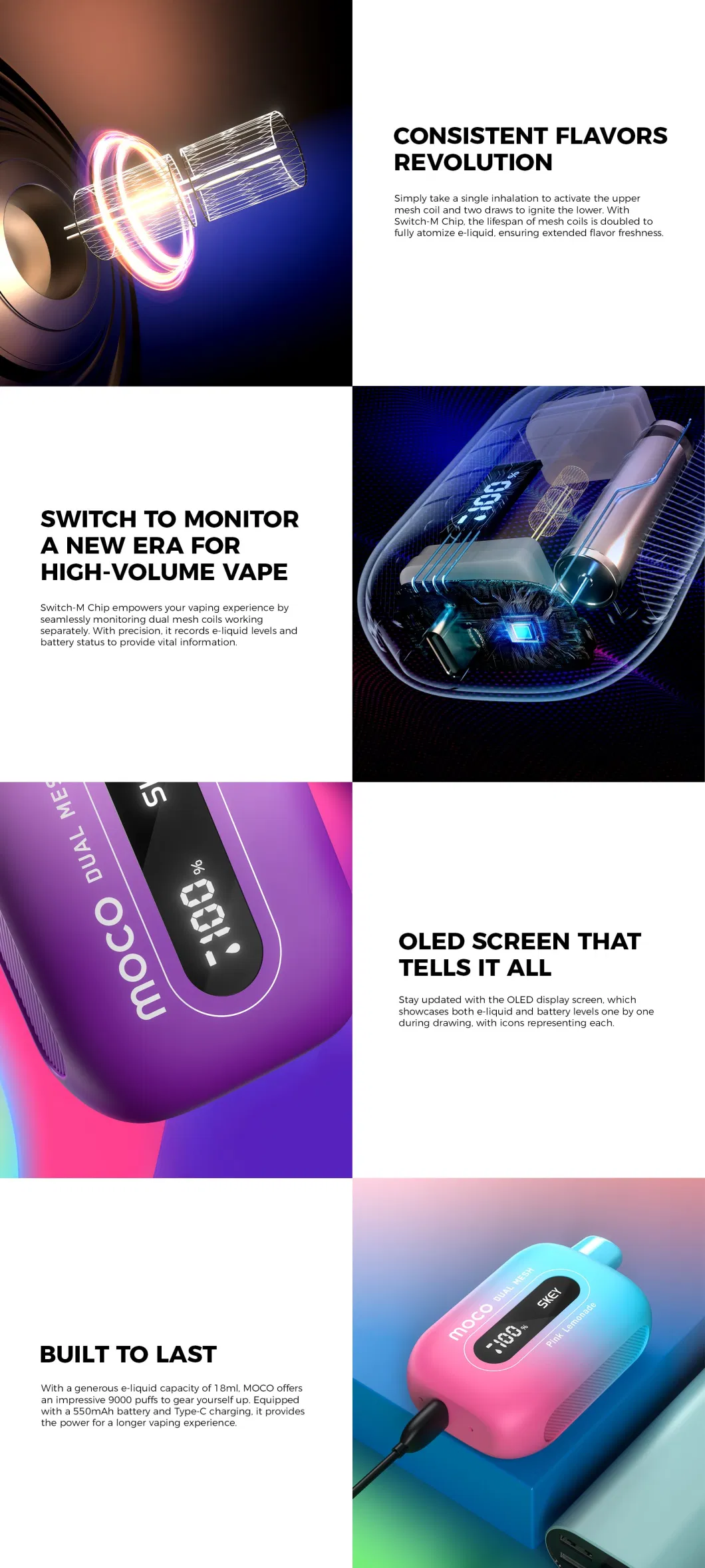 9000puffs dual mesh coil with OLED screen Skey MOCO wholesale i vape