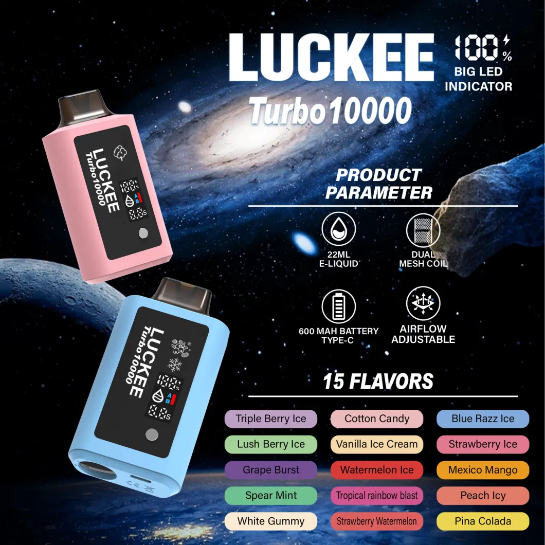Wholesale	Airflow Adjustable Disposable Vape with LED Indicator Luckee Turbo 10000puffs Vaporizer Electronic Cigarette	Electronic Cigarette Square Disposable