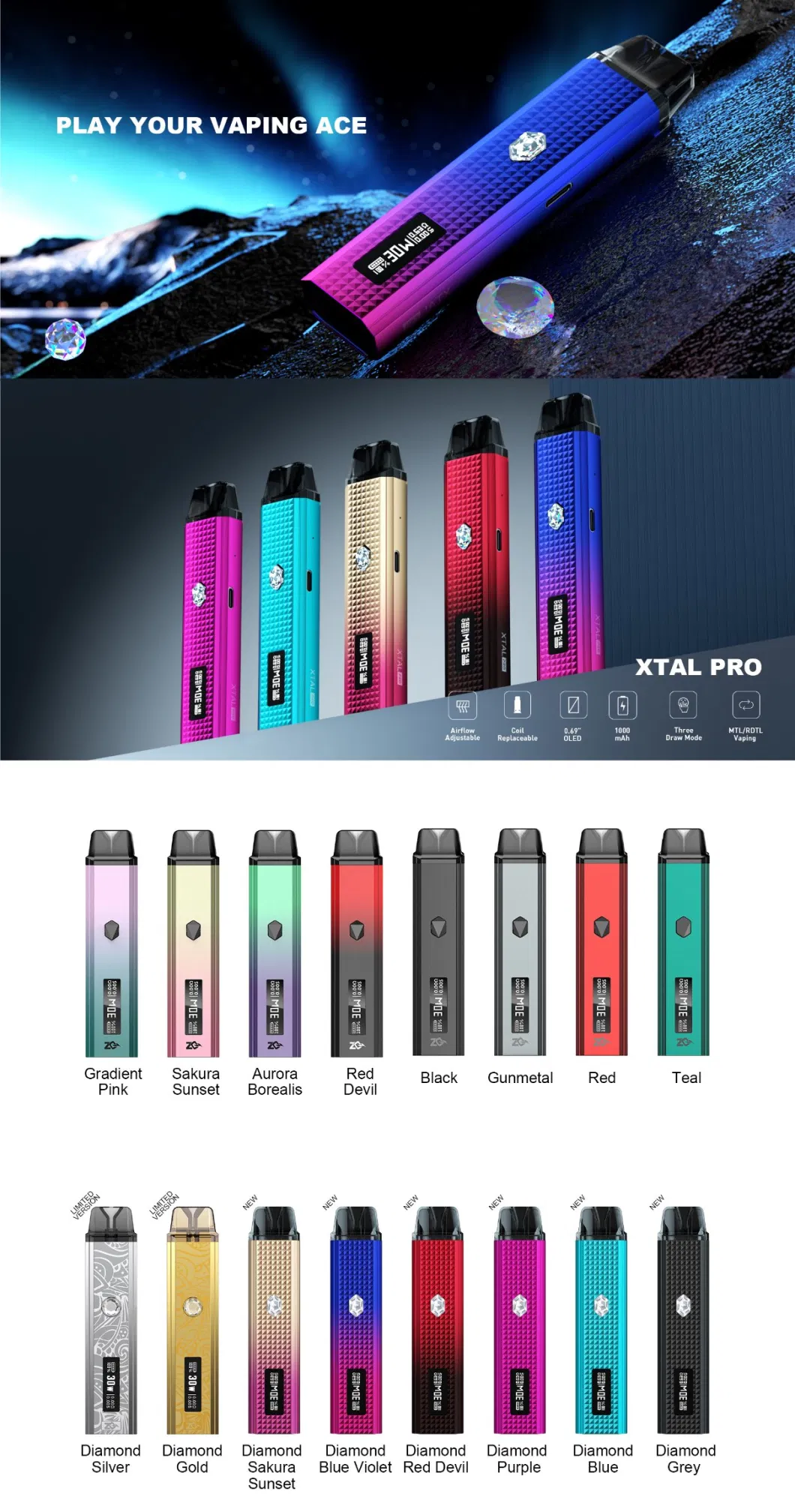 Skey Zq Xtal PRO Open Refillable 2ml Empty Pod Vape Kit