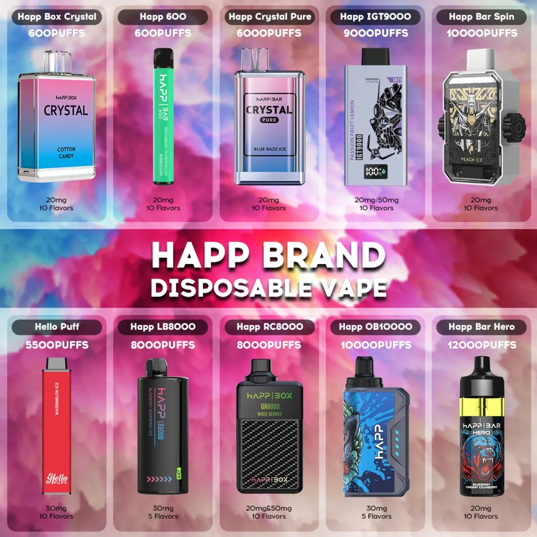 E-Cigarettes Square Happ 12000puffs Rechargeable Disposable Vape Pen Wholesale