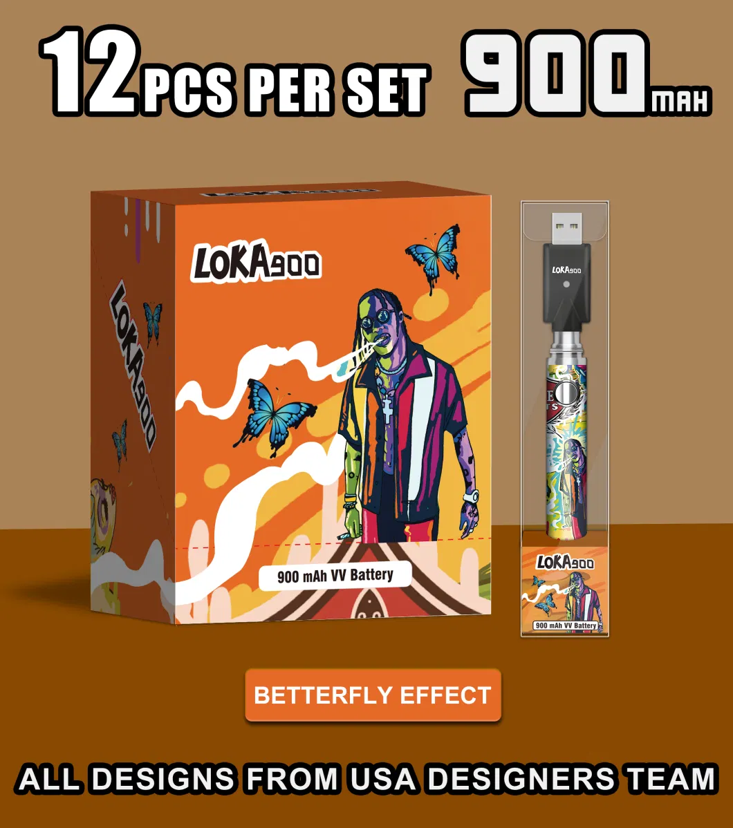 Loka Vape Pen Battery 900mAh VV Preheat Slim Twist 510 Thread