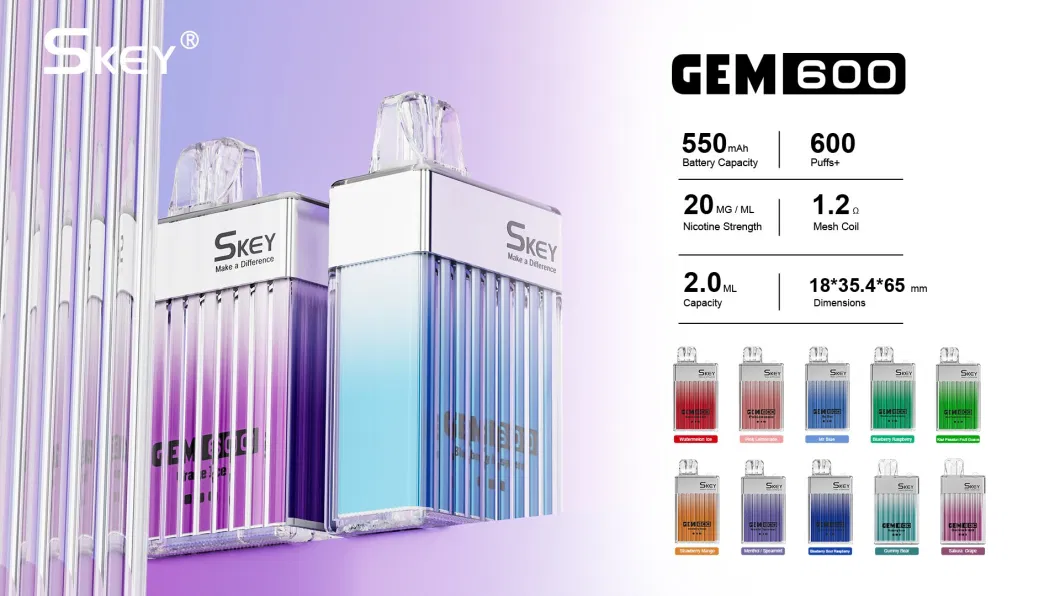 UK Popular Skey Vape Crystal Vape Box Gem 600 Puffs 2% Nic Salt UK Tpd Vs Amare Crystal One Disposable E-CIGS