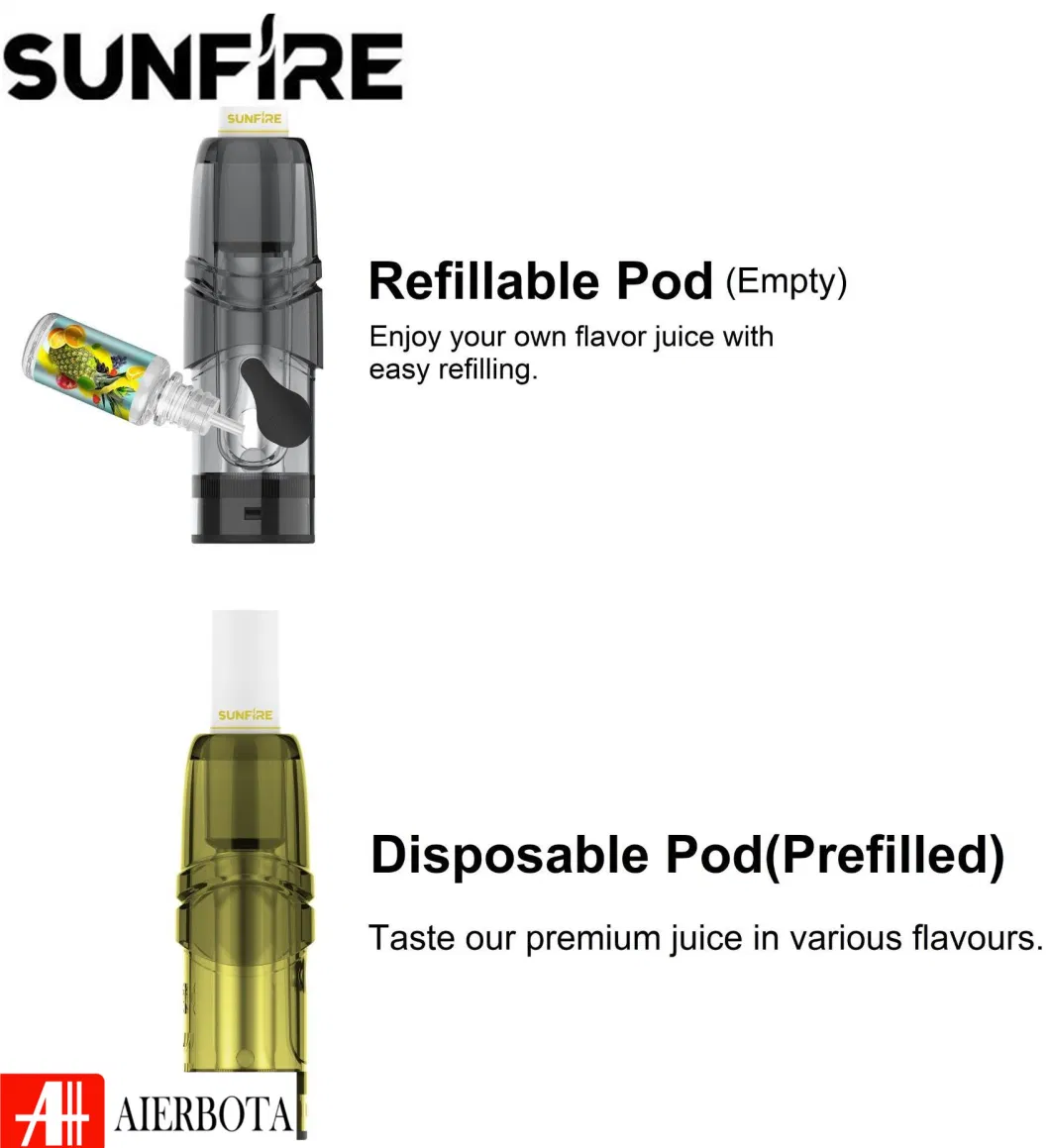 2023 Empty OEM 2ml Disposable Prefilled Mod Refilled Refillable Replaceable Compatible Transparent Closed Sunfire Vape Pod System Kit Cartridge Atomizer