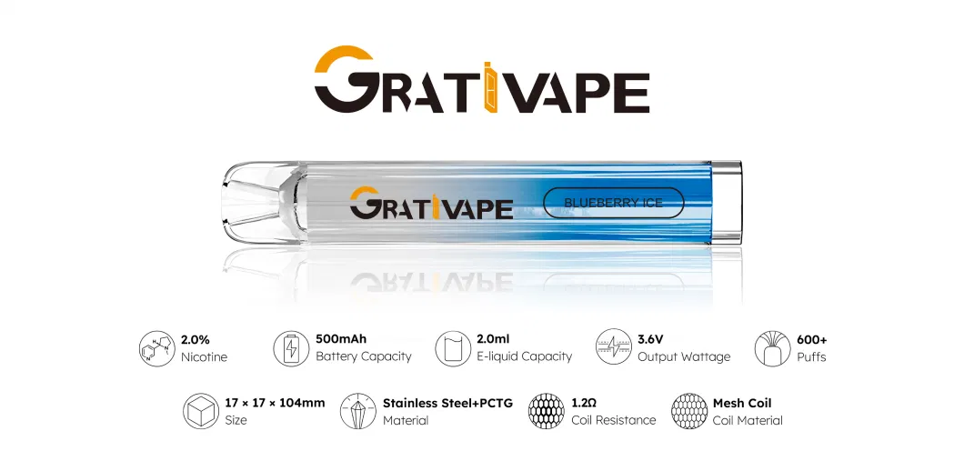 Disposable Vaporizer 10 Flavors Grativape Gem 600 Puffs 2% Nicotine Disposible Vape Pen Exclusive Official Suppiler Crystal Disposable Vape