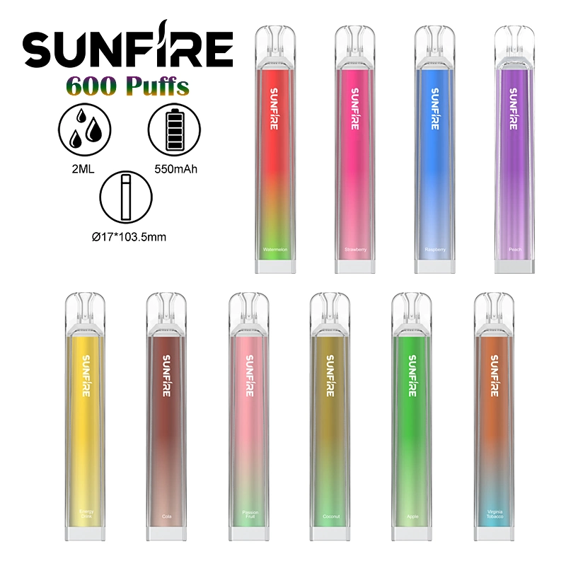 Sunfire OEM/ODM Top 600 Puff Crystal Disposable Vape Pen E Hookah Charger 1800 2500 Vaper Electronic Cigarette Pod Custom Vaporizer Pen Aroma Kin Smoking Vapes