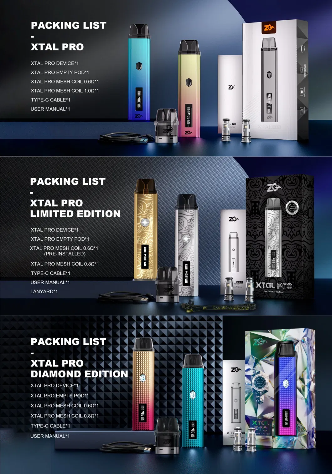 Skey Zq Xtal PRO Open Refillable 2ml Empty Pod Vape Kit