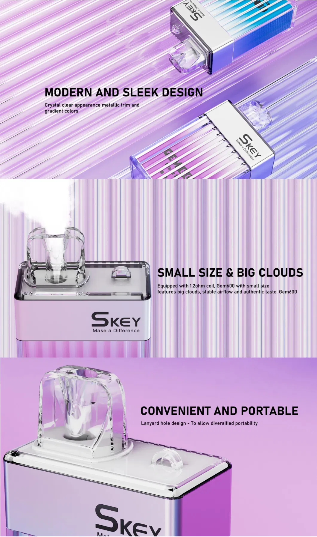 UK Popular Skey Vape Crystal Vape Box Gem 600 Puffs 2% Nic Salt UK Tpd Vs Amare Crystal One Disposable E-CIGS