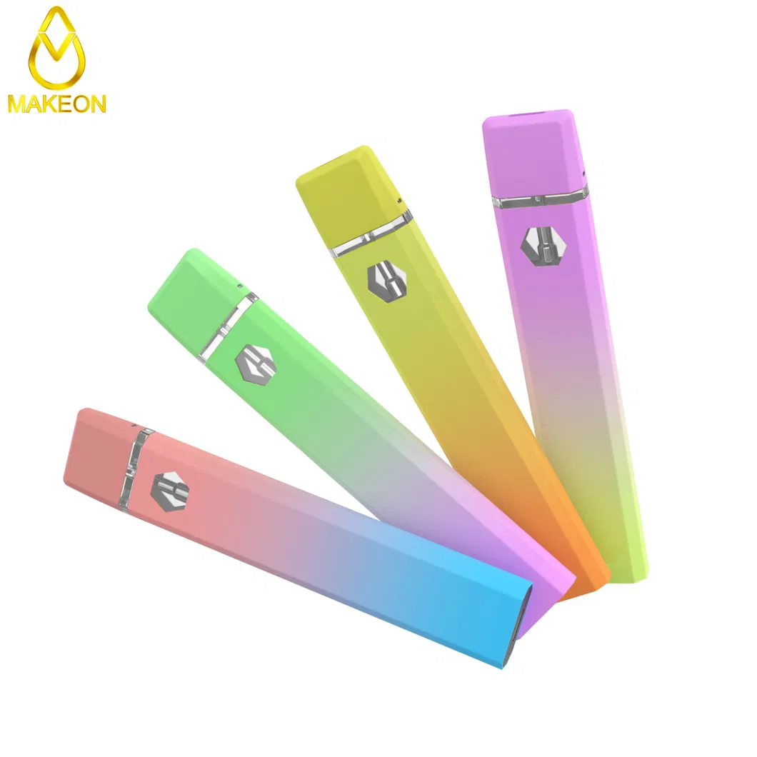 Makeon D10 1ml Empty Custom Vape Flat Disposable Vape Pen Ceramic Coil Pod Thick Oil Delta Vape OEM Packaging Box