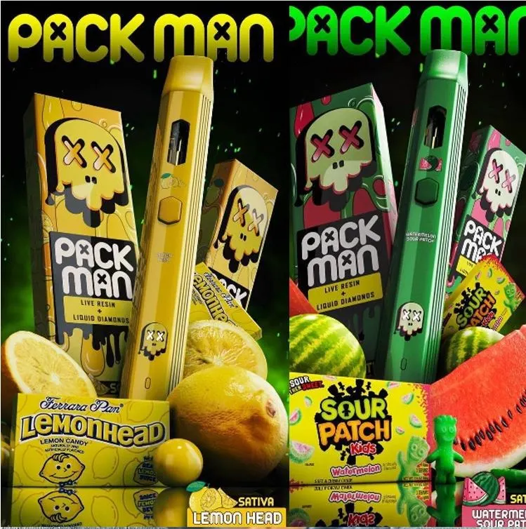 Packman Disposable Pod 2ml D8 Hhc Empty Vape Pen Type-C Charge Preheat and Voltage Adjustable E Cigarette Disposable Vape Pack Man