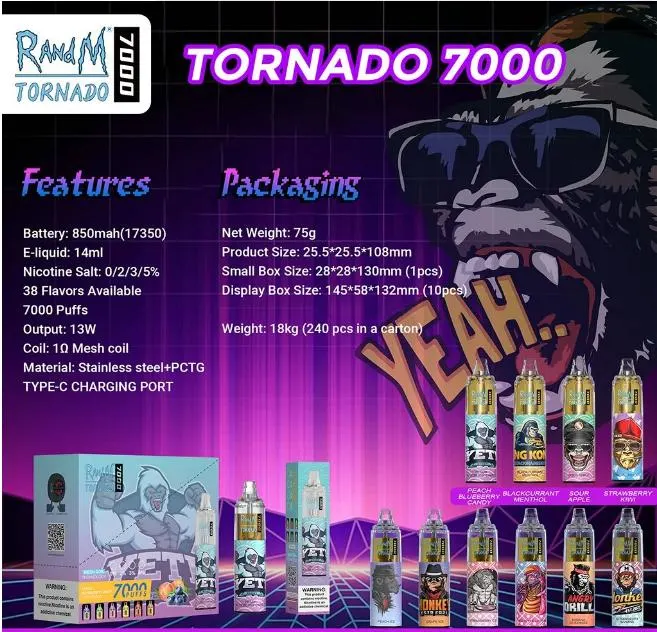 Authentic Randm Tornado 7000 Airflow Control Disposable Vape Electronic Cigarette
