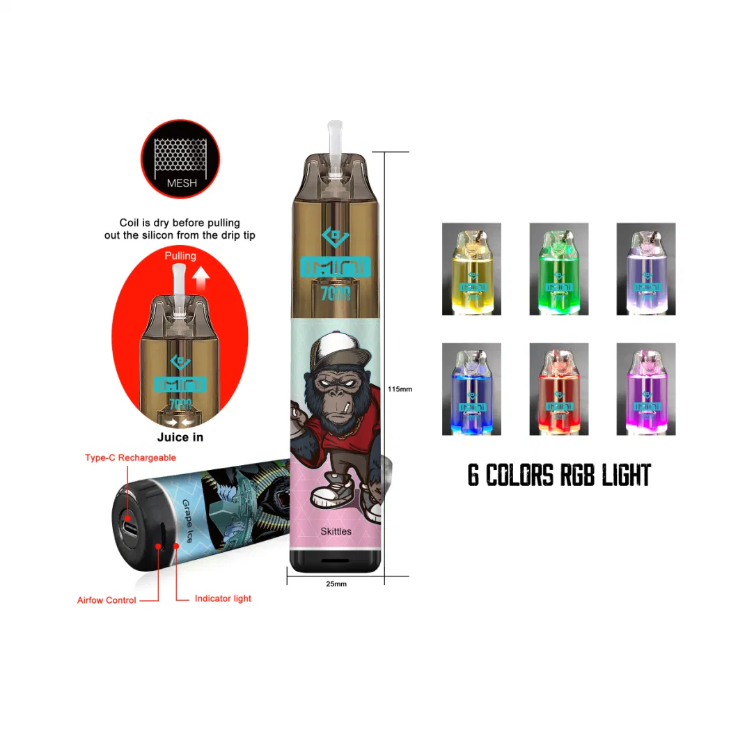 Popular RGB Light 7000puffs Vape 15ml Clear Tank with 850mAh Rechargeable Battery Imini Vape