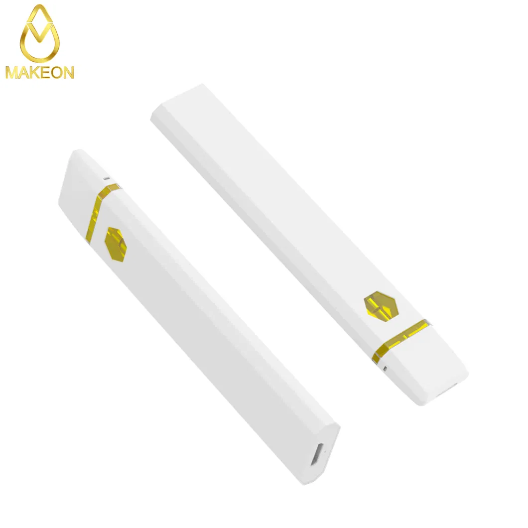 Makeon D10 1ml Empty Custom Vape Flat Disposable Vape Pen Ceramic Coil Pod Thick Oil Delta Vape OEM Packaging Box