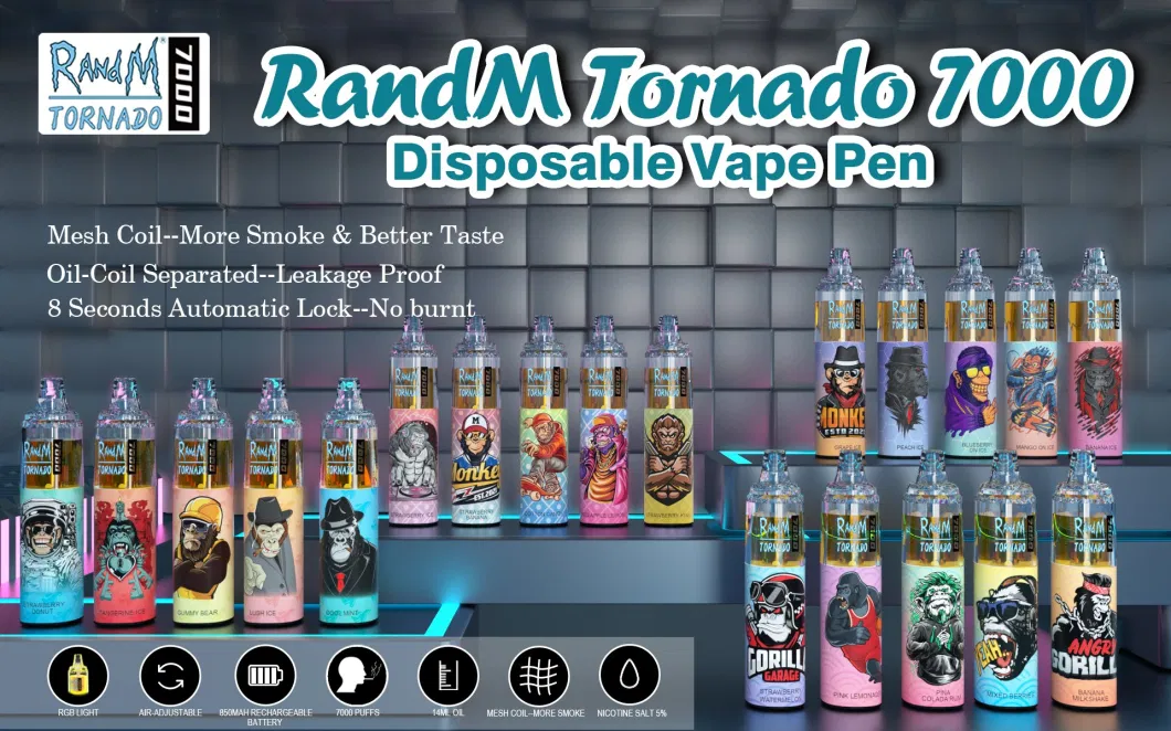 2022 Newest Design Disposable Electronic Cigarette 7000 Puffs Vape Pen with Flash Transparent Pod