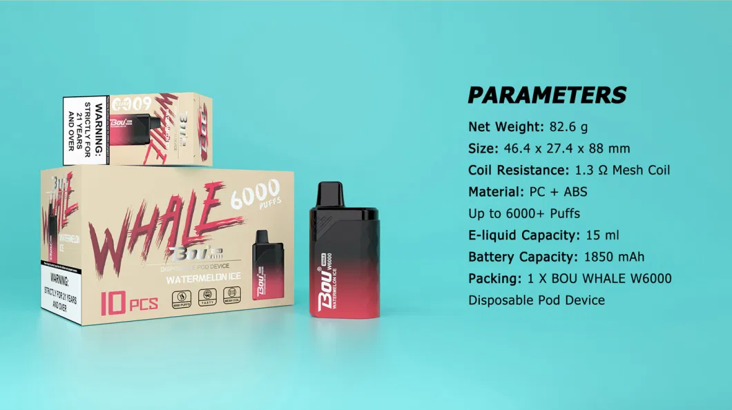 Wholesale Disposable Vape Bou Whale 6000 Puffs Electronic Cigarette