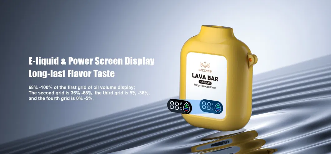 2023 Latest Generation Lava Bar 7000 Puff Smart Screen Rechargeable 15ml E-Liquid Disposable Vape Pod OEM Available