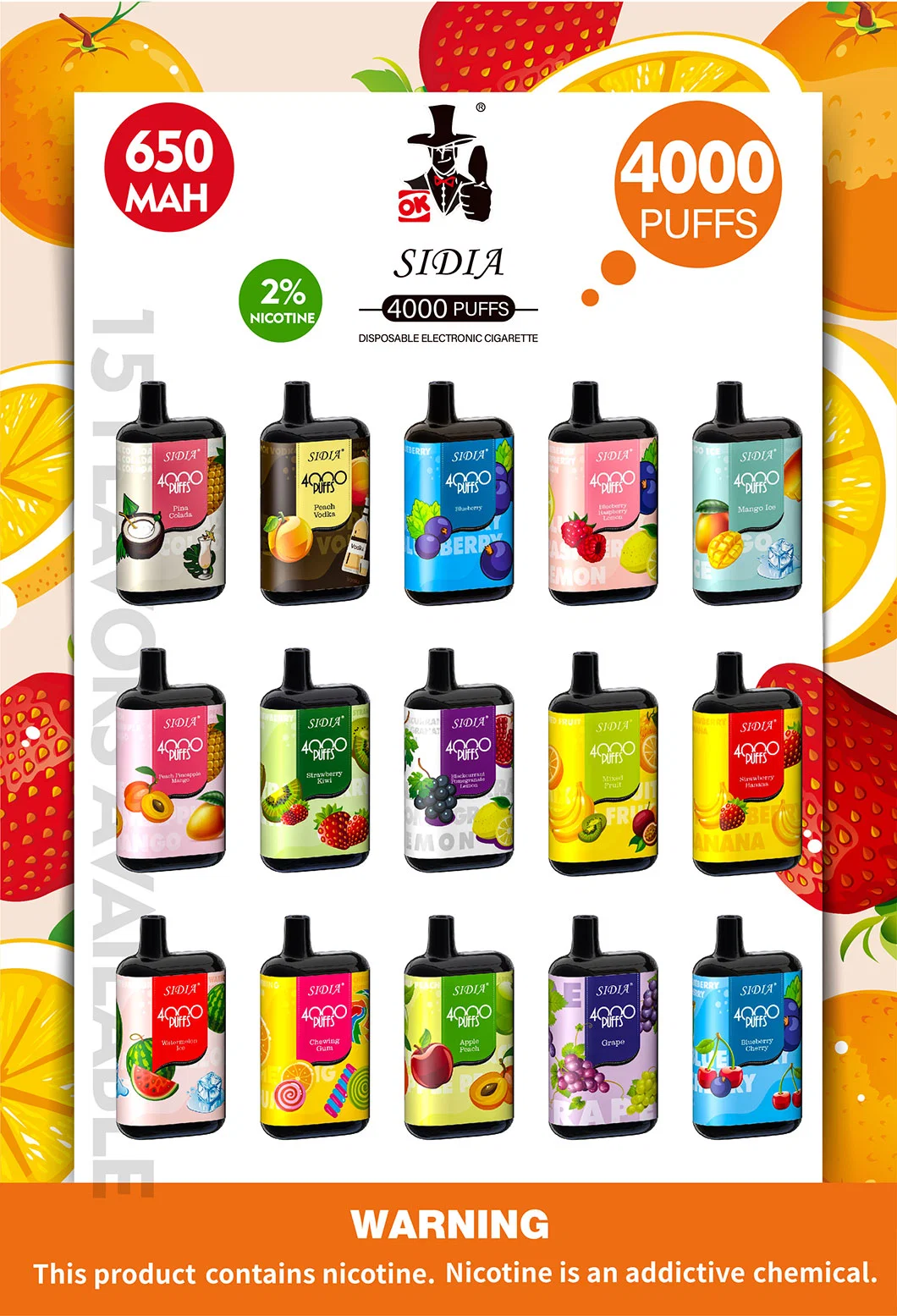 Highlight Wholesale Sidia 4000 Puffs 12 Ml Disposable Vape Pod of Flavor Strawberry Kiwi