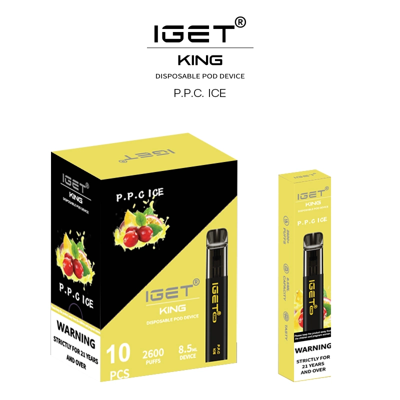 Original Iget King Disposable Vape Pod Device Kit 8.5ml 2600 Puffs 1400mAh Vs Iget XXL Shion