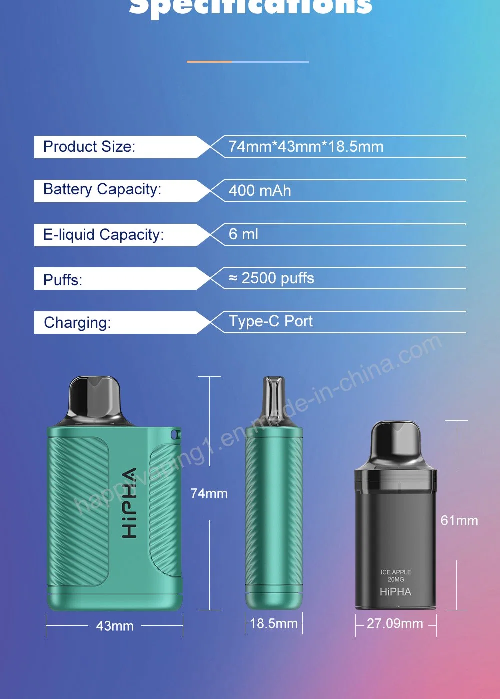 Good Price Hipha Disposable E21 Vaporizer Cost Effective Pod Replaceable Pure Taste 5000 Puffs Elf Lux Bars Pod 1200 Lava Juice Mon Max Vapes