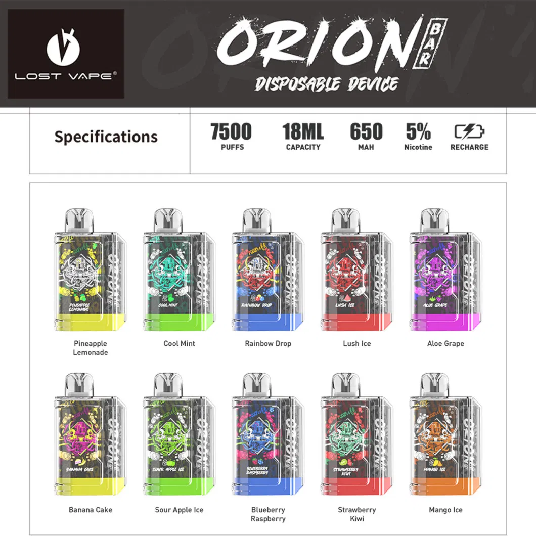 Good Quality Factory Price Lost Vape Orion Bar 7500 Vape Pod Pen Device 5% Nic 650mAh Rechargeable Disposable